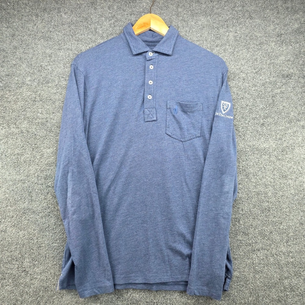 Johnnie-O Hangin Out Mens Small Blue Long Sleeve Polo Shirt The Dye Course Logo